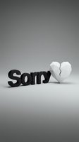 Bold black Sorry text with a white low-poly broken heart on gray background, conveying apology and heartbreak emotions.