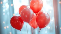Red balloons floating against blurred bokeh background with soft light effects, suitable for celebrations, parties, events, and festive occasions.