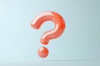 Glossy coral pink question mark floating on light blue background. Modern minimal design concept for FAQ, help, uncertainty or problem solving.