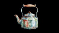 Vintage decorative teapot with wooden handle, isolated on transparent background. Ready for clipart, t-shirt design, stickers, print-on-demand, and sublimation projects.