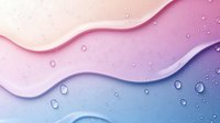Smooth gradient waves in pastel pink and blue tones with water drops creating dynamic flowing pattern, abstract background for modern design projects.
