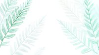 Delicate mint green watercolor palm leaves arranged in symmetrical pattern on white background, creating soft tropical botanical frame. Suitable for wedding stationery.