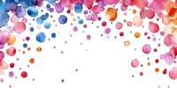 Colorful watercolor dots frame creating festive border with pink, blue, and orange splashes on white background, suitable for greeting cards and celebrations.
