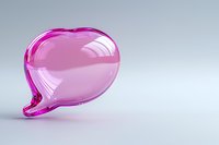 Pink transparent speech bubble on light background with soft shadow and reflection, modern minimalist communication concept for social media and messaging design.