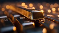 Gold bars arranged on dark surface with warm bokeh lights in background, luxury investment concept captured in dramatic lighting with selective focus.