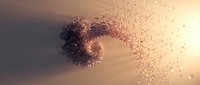 Abstract particle wave formation with dynamic motion and warm golden lighting effects creating flowing digital art composition.