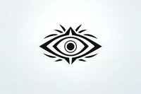 Black mystical eye symbol with geometric tribal elements and radiating lines on white background, isolated design suitable for logos and spiritual artwork.
