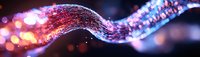 Abstract glowing wave with sparkles and bokeh lights against dark background, flowing energy stream in purple and red colors creating magical atmosphere.