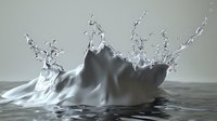 Dramatic liquid milk crown splash frozen in motion against gray background, high-speed photography capturing dynamic fluid movement and droplet formation.