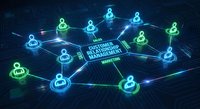 Customer relationship management CRM network with connected user icons on digital technology background for business automation and data analytics.