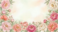 Watercolor peony floral frame with pink and coral blooms on soft pastel background, copy space for text, perfect for greeting cards.
