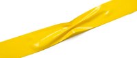 Bright yellow zipper with metal slider partially open against white background, suitable for fashion, textile, and product design projects.