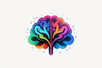 Colorful brain tree symbol with rainbow gradient branches growing from central stem, representing creativity, growth and mental health on light background.