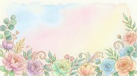 Soft pastel watercolor floral border with roses and leaves on a gradient background, perfect for cards, invitations, and wedding designs.