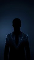 Silhouette of male professional wearing business suit against dark blue gradient background, corporate portrait for business concepts.