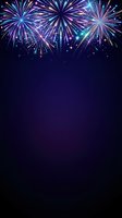 Colorful fireworks bursting across dark night sky with glowing pink, blue, and cyan light trails, ideal for celebrations, events, and festive occasions.