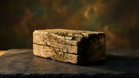 Weathered wooden block with natural cracks and aged patina, isolated on dark surface for design, construction, or rustic decor projects.