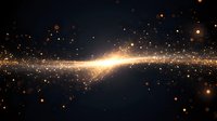 Glowing golden light streak with sparkling particles and bokeh effects against dark background, creating magical atmospheric composition.