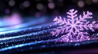 Purple glittery snowflake on sparkling surface with bokeh lights creating magical winter holiday atmosphere for festive seasonal designs and celebrations.