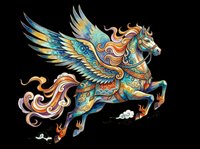 Ornate winged horse with flowing mane and decorative patterns, isolated on transparent background. Ready for t-shirts, stickers, clipart, sublimation, and print-on-demand designs.