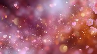 Romantic pink and purple bokeh background with floating hearts and light particles creating dreamy Valentine's Day atmosphere for love-themed designs.