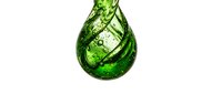 Green water drop with dynamic splash and bubbles isolated on white background for eco-friendly design projects and environmental concepts.