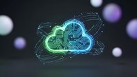 Digital cloud computing technology with glowing circuit patterns and network connections on dark background for modern tech solutions.