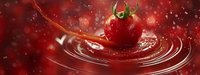 Fresh ripe tomato splashing into red liquid with dynamic ripples and bokeh effects, suitable for food and beverage marketing, recipe blogs, and culinary advertising campaigns.