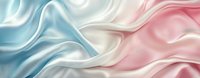 Smooth flowing silk fabric in pastel blue, white and pink colors creating gentle waves and folds with soft gradient transitions. Luxury textile background.