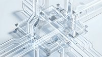 Abstract white circuit board pattern with geometric lines and technological elements for modern digital design projects.