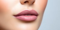 Close up of plump feminine lips with matte dusty rose lipstick on light skin tone, showing professional makeup application and natural lip texture for beauty and cosmetic advertising.