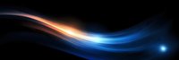 Dynamic wave of glowing orange and blue light streams against black background, creating smooth flowing curves and ethereal energy effect for abstract design.
