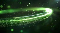 Glowing green light trail with sparkling particles swirling in dark space, creating magical energy effect for fantasy and abstract background designs.