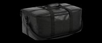 Large black duffel bag with carrying handles and shoulder strap, isolated on transparent background. Ready for design use on t-shirts, clipart, stickers, print-on-demand products, and sublimation projects.