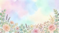 Soft watercolor floral border with pastel roses, lavender, and eucalyptus on a dreamy gradient background, perfect for cards and invitations.