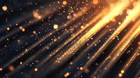 Diagonal golden light rays with glowing particles and bokeh effects on dark background create magical atmosphere for festive designs and celebrations.