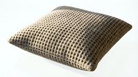Cozy textured throw pillow with a woven grid pattern in warm beige and brown tones, isolated on white background, ready for interior design use.