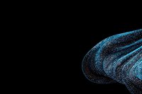 Glowing blue particle wave formation against black background creates ethereal abstract design with flowing motion and dynamic energy effect.