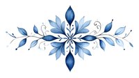 Elegant watercolor floral composition in blue tones with symmetrical leaves and ornamental elements arranged in decorative border pattern on white background.