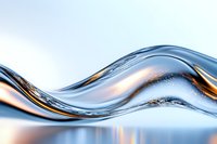 Smooth liquid wave with metallic copper and blue reflections creates dynamic flowing motion against light background, suitable for luxury product advertising.