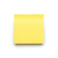 Yellow sticky note isolated on white background for office reminders and organizational tasks.