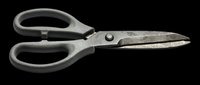 Vintage metal scissors with black handles isolated on transparent background, ready for clipart, t-shirt design, print-on-demand products, stickers, and sublimation projects.