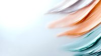 Soft feather-like shapes in coral pink and mint green create gentle flowing curves against white background, suggesting lightness and tranquility. Suitable for wellness designs.