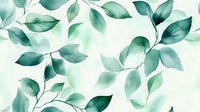 Watercolor eucalyptus leaves pattern in teal green tones on white background, creating a fresh botanical design for wedding invitations and home decor.