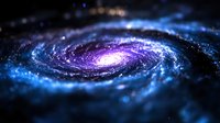 Spiral galaxy with glowing purple and blue luminous core surrounded by swirling cosmic dust and stars, suitable for science, astronomy, and space exploration backgrounds.