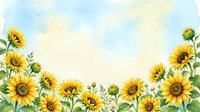Watercolor sunflower border frame with blue sky background for greeting cards, invitations and seasonal designs.