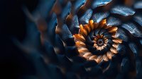 Mesmerizing spiral pattern in dark blue and golden orange tones creates abstract fractal design with dramatic lighting and depth for wall art and creative projects.