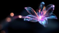 Magical glowing lily flower with sparkles and cosmic elements on dark background, ethereal petals emitting light and stardust creating dreamy atmosphere.