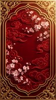 Ornate red and gold decorative frame with cherry blossoms and traditional clouds in Asian style for luxury design projects and cultural celebrations.