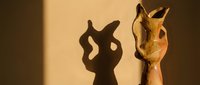 Silhouette of hands forming animal shapes against warm backlit background, creating shadow puppets for entertainment, education, or creative play activities.